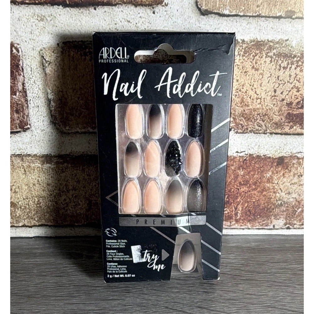 NEW Ardell Press-On Nails French Beige/Black Almond Pre-Designed Halloween